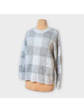 Vince Gray Alpaca Mohair Blend Sweater S Gray Check Houndstooth Crewneck Soft